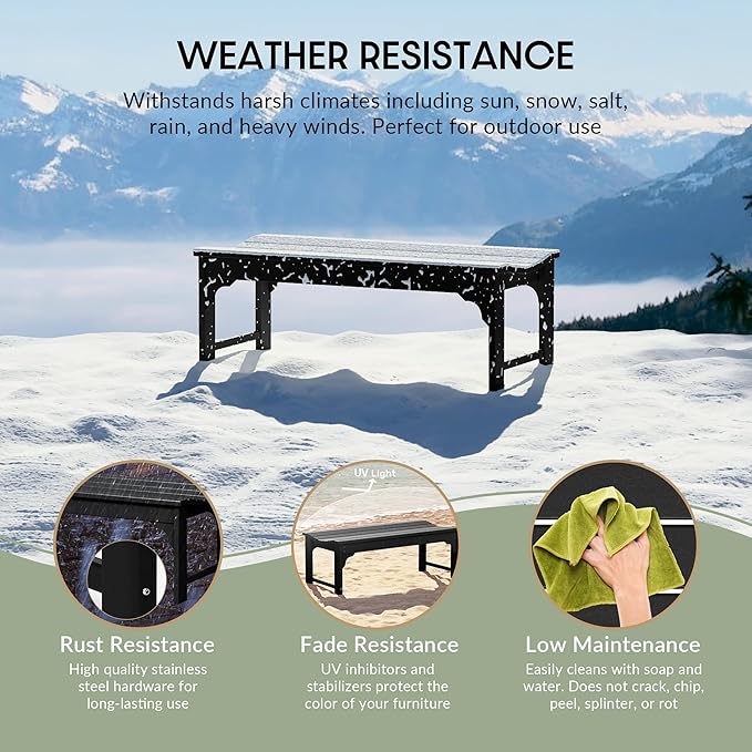 WestinTrends Malibu Outdoor Bench, All Weather Resistant Poly Lumber Backless Patio Garden Bench, Adirondack Curved Bench Seat for Comfort, Black