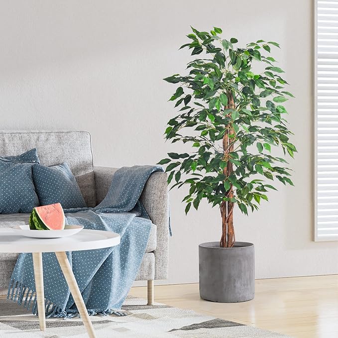 2Packs 4FT Artificial Ficus Tree, Fake Plants with Sturdy Plastic Nursery Pot,Faux Ficus Trees for Home Office Living Room Indoor Outdoor Decor Perfect Housewarming Gift (4FT-2Packs)