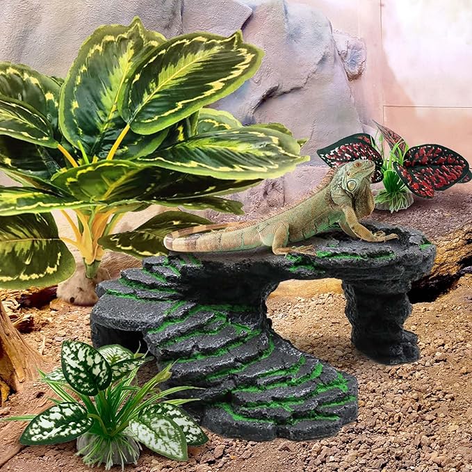 Reptile Artificial Plants, Terrarium Plants Decorations Supplies, Aquarium Fish Tank Plant, Amphibian Habitat Hideout Tank Accessories(L Set-3pcs/C)