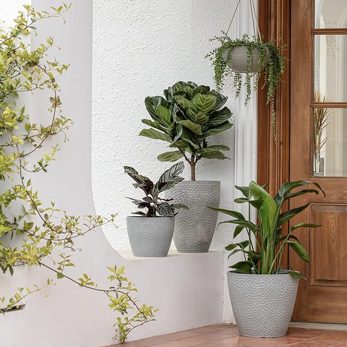 LA Jolie Muse 9.4 inch Planter Pot for Indoor and Outdoor Plants, Modern Chic Planter,Honeycomb Pattern,Storm Gray