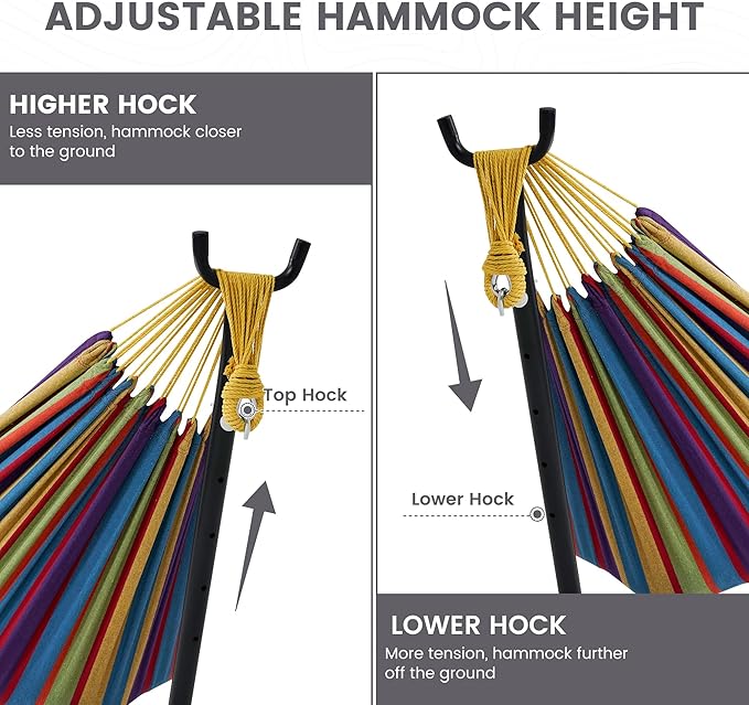 Lazy Daze Hammocks Double Hammock with 9 ft Space-Saving Steel Stand Includes Portable Carrying Case, 450 Pounds Capacity (Purple Stripes)