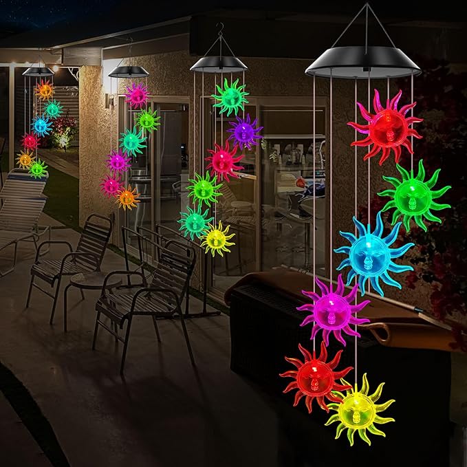 Solar Wind Chimes Outdoor Color Changing Lights, Gift for Women Mom Grandma Sister Best Gifts, Wind Chimes Unique Outdoor Garden Yard Decor (Sunflower)