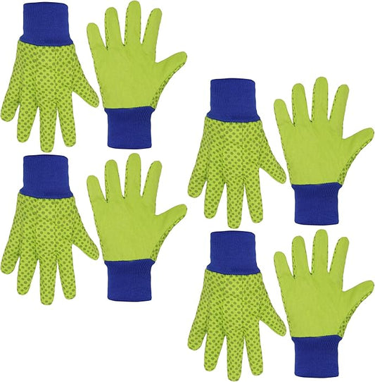 HANDLANDY 4 Pairs Kids Gardening Gloves, Girls Boys Children Garden Work Play Gloves (Green Dot, Small)