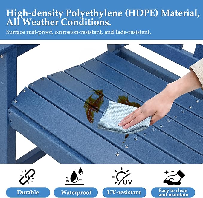 HDPE Outdoor 2-Person Bench, All-Weather Garden Bench with 700 lbs Weight Capacity, Patio Benches for Porch/Backyard/Park, Navy Blue