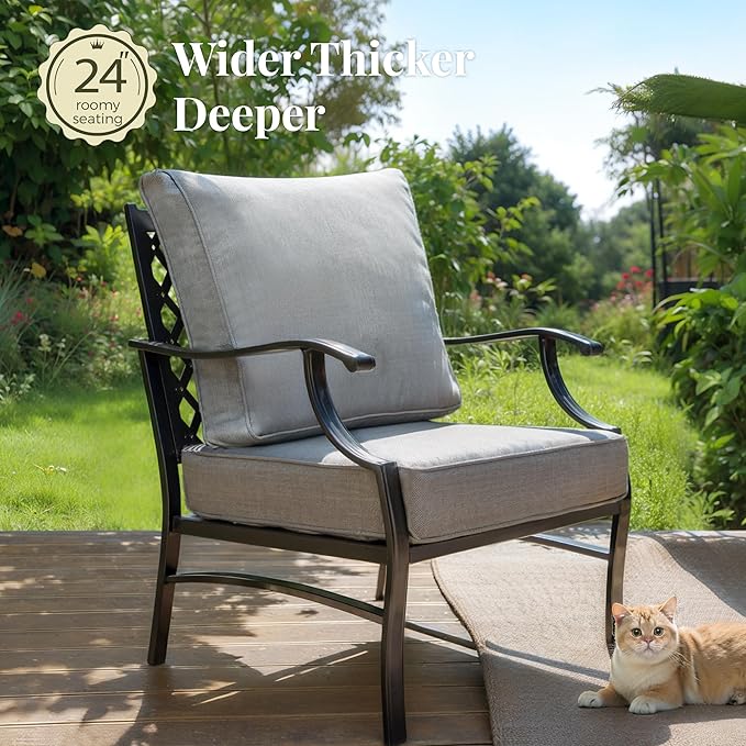 Patio Furniture Set 6 pcs, Outdoor Patio Furniture, 1 X 3-Seat Sofa, 2 X Single Chairs, 2 X Swivel Chairs, 1 X Coffee Table and 5.75" Extra Thick Cushion, Patio Conversation Set,Grey