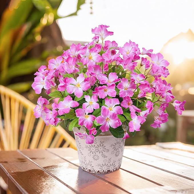 Fake Plants 15.7"Plastic Flowers For Outdoors Artificial Azalea Flowers Fake Flowers Artificial Plants Outdoor Spring Flowers Artificial For Decoration Fake Plants For Outside (Pale Purple ）4Pcs