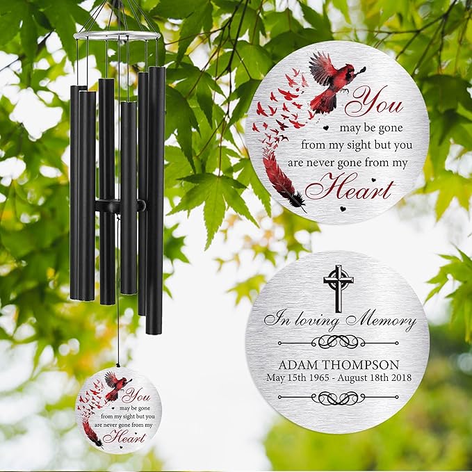Personalized 36" Bereavement Wind Chimes for Outside, Memorial Gift in Remembrance of a Loved One, Sympathy Gift for Loss of Mother Father Husband, Garden Patio Decor