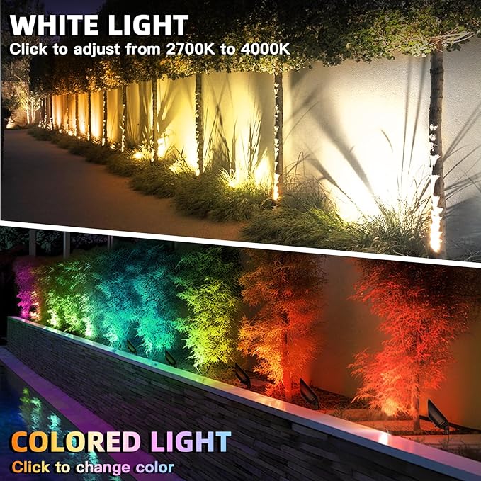 4-Pack Low Voltage Landscape Lighting with RGB+CCT Color Changing, 5W, 12-24V AC/DC, IP65 Waterproof, CRI 90+, Landscape Spot Lights Outdoor for Garden and Yard Uplighting, Bronze, ETL Listed