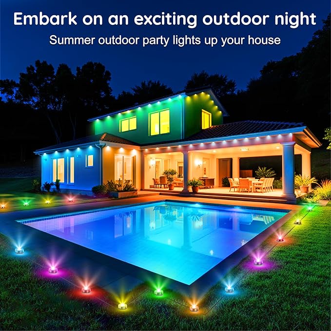 RGB Outdoor Ground Lights, 200Ft Color Changing Pathway Lights with Remote & App Control, Waterproof Walkway Lighting, Wired for Garden Yard Lawn Patio Best for Holiday Party (200FT)