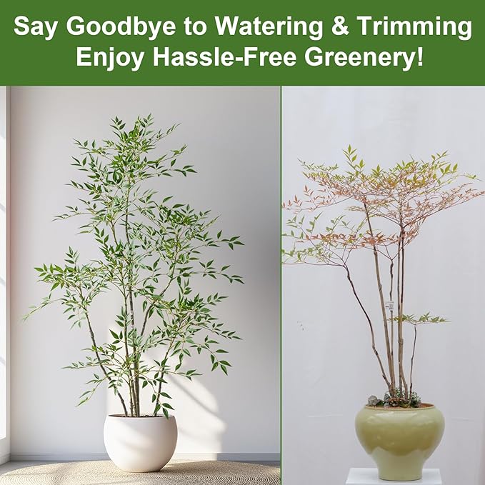 6ft Faux Bamboo Tree Artificial Nandina Tree Artificial Indoor Plants Realistic Fake Potted Tree with 800+ Leaves, Cement Planter - Home Office Decor Perfect for Housewarming Gift Non-Toxic