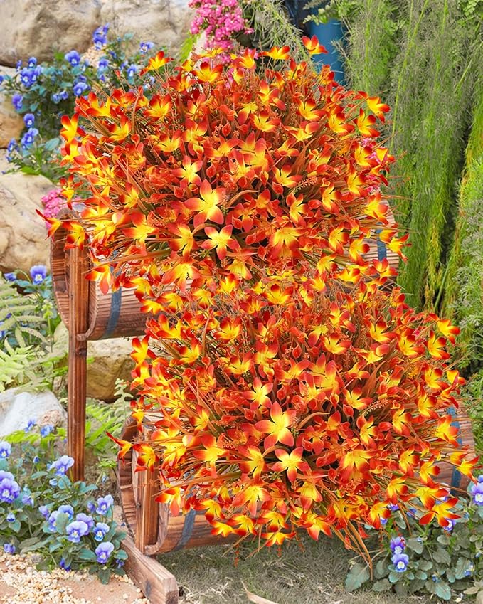 Uieke 72PCS Artificial Mums for Outdoors Fake Fall Outdoor Lavender Flowers Orange Calla Lilly and Autumn Daisy Mums Flowers No Fade for Outside Window Box Porch Planters Garden Thanksgiving Decor