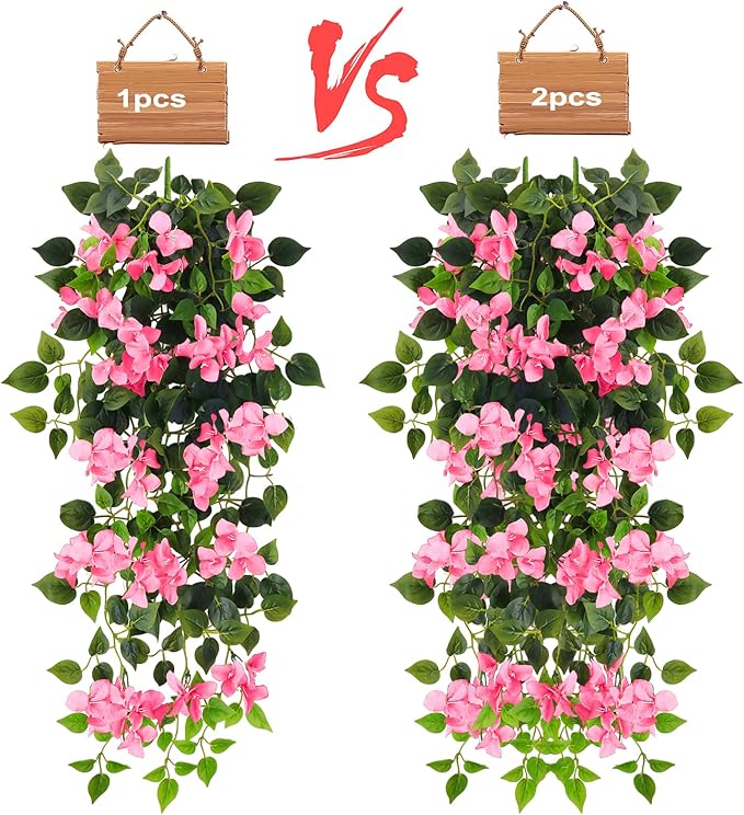 Artificial Hanging Flowers Bougainvillea, UV Resistant Fake Plastic Faux Flower Fabric Vine for Indoor Outdoor Garden Porch Eave Wedding Wall Décor