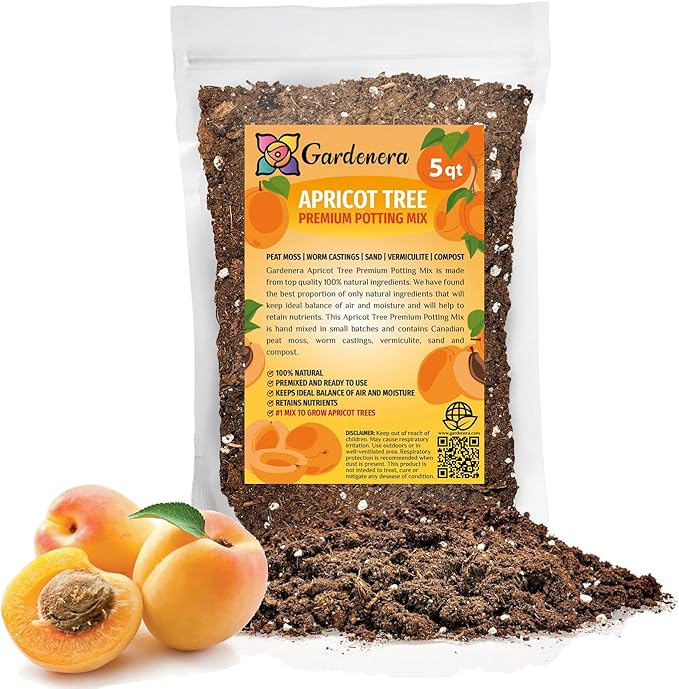Gardenera Premium Apricot Potting Soil Mix - Ideal Nutrient Blend for Growing Robust, Flavorful, and Bountiful Apricots - 5 Quart