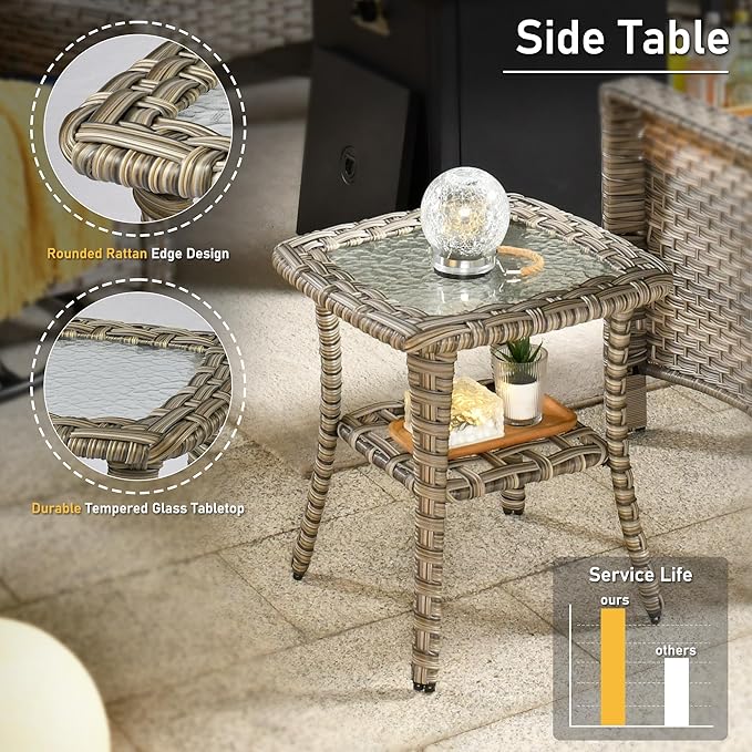 HOOOWOOO Outdoor Sectional Furniture Set,8 Pieces Wicker Patio Conversation Sets,L Shape All Weather Outside Couch Sofa Set with Swivel Chairs Solar Light Table Ottoman,Beige