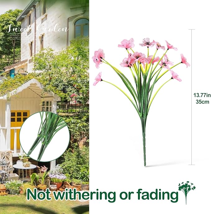 22Bunches of Outdoor Artificial Flowers, UV Resistant Fake Flowers Artificial Silk Flowers with Plastic Plants for Indoor Outdoor Front Porch Hanging Planter Decoration (22 Pink)