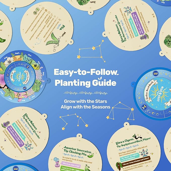 Lush&Dew Gardening Gift for Women Men, Zodiac Garden Seed Bank, 12 Types Non-GMO Vegetables Flower Seeds in Seed Organizer, Magnetic Gift Box, Witchcraft Supplies, Air Signs Taurus Virgo Capricorn