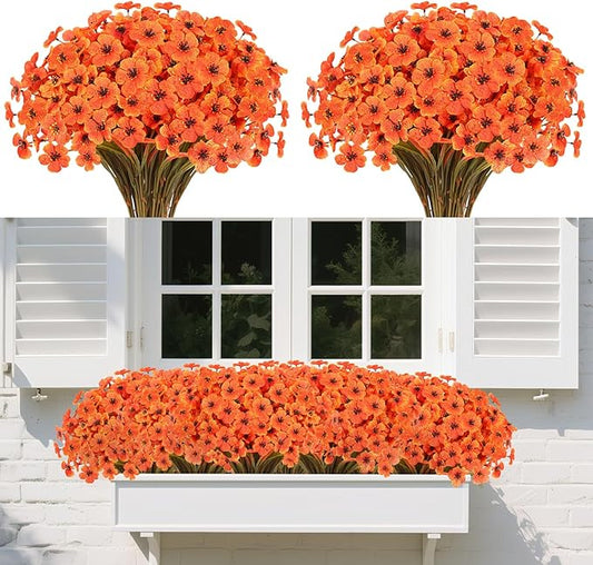 22Bunches of Outdoor Artificial Flowers, UV Resistant Fake Flowers Artificial Silk Flowers with Plastic Plants for Indoor Outdoor Front Porch Hanging Planter Decoration (22, Light autumn orange)