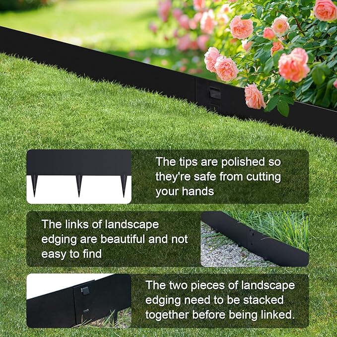 Garden 5PCS Steel Landscape Lawn Edging - 40" L x 7" H (16.7ft Total) Galvanized Steel Landscape Lawn Edging Dentoid Bendable Metal Strips - in Edging Border w/ 6 Clips - Yard Pathway Divider