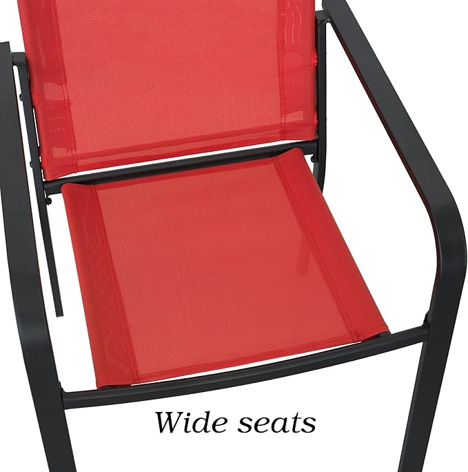 Patio Dining Chairs Set of 4, Outdoor Stackable Dining Furniture Set, All Weather Dining Set for Lawn, Garden, Backyard, Poolside, RED