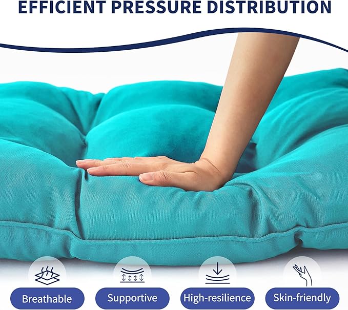 Outdoor Bench Cushion, 48x18x5 Inch, Waterproof Bench Cushion for Outdoor/Indoor Furniture, Tufted Patio Bench Seat Cushion, Fade Resistant Outdoor Cushions for Porch Swing Couch, Teal Blue