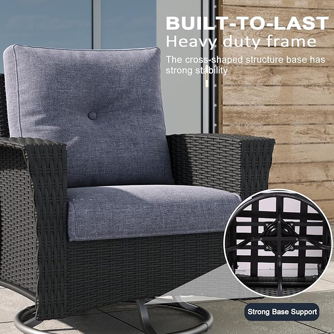 LayinSun 7 Piece Wicker Patio Furniture Set with Fire Pit Table, Classis Outdoor Conversation 360 Degree Swivel Chairs Set with Coffee Table