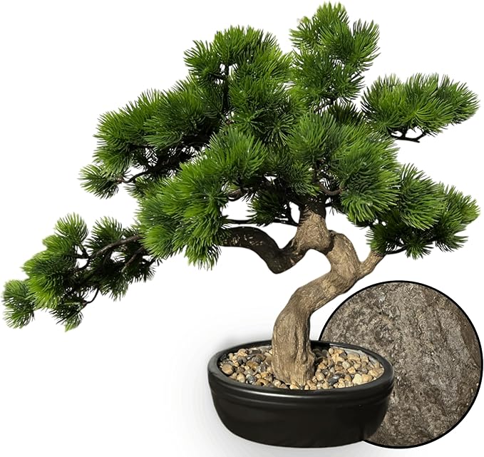 Artificial Bonsai Tree 16" Tall with Realistic Wood and Ceramic Pot Fake Plants Juniper Pine Zen Faux Plants for Home Bedroom Japanese Decor