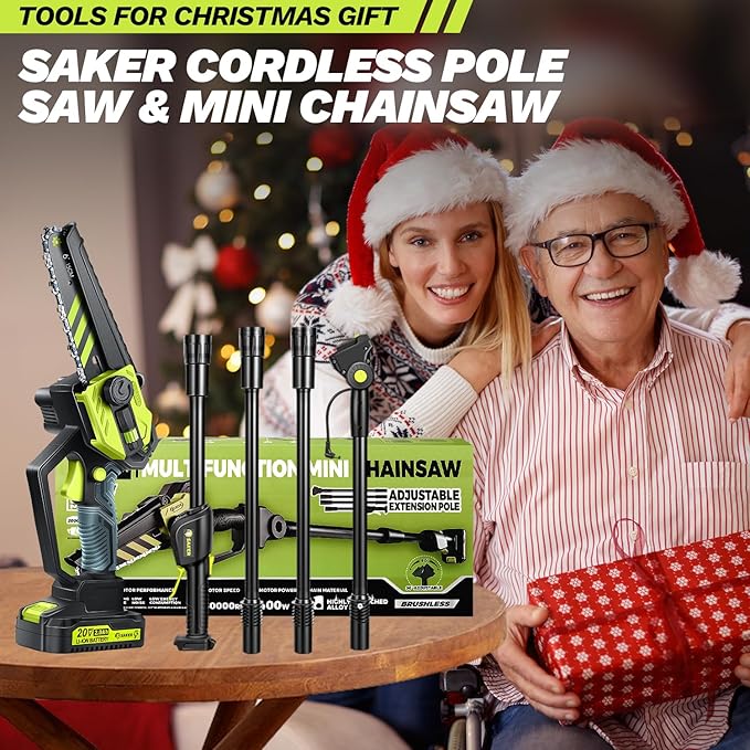 Saker Cordless Pole Saw and Mini Chainsaw,2-IN-1 Pole Chainsaw,Brushless Electric Pole Saw Battery Powered 6 Inch Chainsaw, 78.74 Inch Max Reach Tree Trimmer Pole Saw