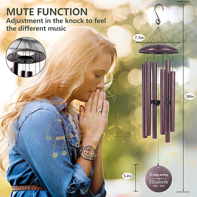 ASTARIN Engraving Wind Chimes for Loss of Loved One, Personalized Wind Chimes Memorial, Bereavement Gifts for Loss of Mother, Windchimes in Memory of a Loved One, Outside Windchime(Produced in USA)