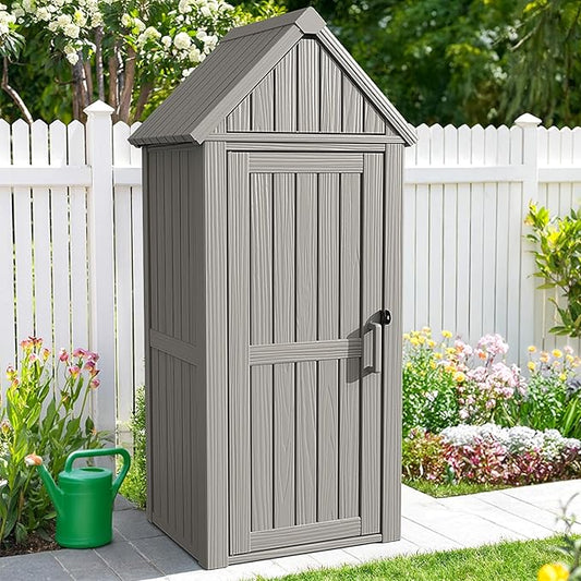 ONBRILL Multifunctional Storage Shed, Outdoor Storage Cabinet with Hooks and Lock Ring, Waterproof Outdoor Storage Shed for All Weather, Tool Outdoor Shed for Patio Lawn and Garden