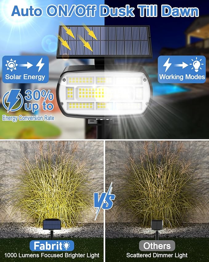 Fabrito Solar Spot Lights Outdoor 136 LEDs, Big Brighter Lighting Solar Lights Outdoor, 6 Pack IP65 Waterproof Landscape Spotlights Auto On/Off for Yard, Garden, Pathway, Plants,Tree (Cool White)