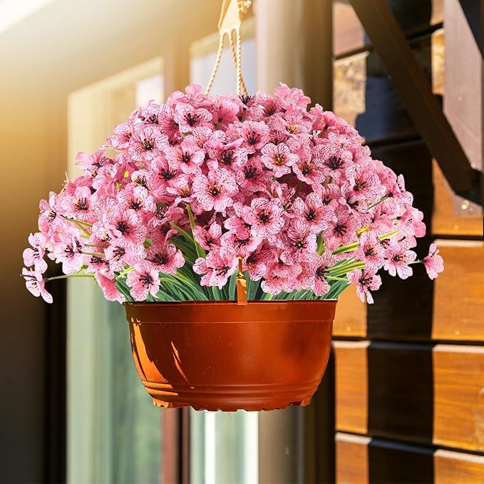 22Bunches of Outdoor Artificial Flowers, UV Resistant Fake Flowers Artificial Silk Flowers with Plastic Plants for Indoor Outdoor Front Porch Hanging Planter Decoration (22 Pink)