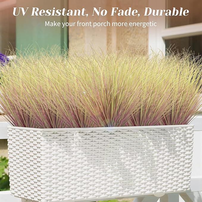 20 Bundles Fake Grass Plants Artificial Plants Outdoor Faux Plants Tall Shrubs Wheat Grass Greenery Stems UV Resistant Onion Grss for Outside Planters Indoor Room Vase Home Decor (Light Purple)