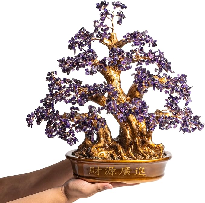 Natural Large Amethyst Tree,18" Amethyst Crystal Bonsai Tree(1300 Gemstone Count) Chakra Tree with Healing Properties Crystal Feng Shui Money Tree of Life for Positive Energy Good Luck Wealth