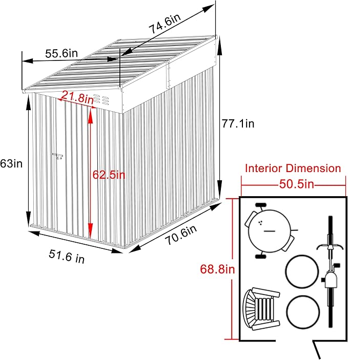 MUPATER Outdoor Storage Shed 4x6 FT, Garden Tool Shed, Metal Lean-to Shed Kit for Backyard Lawn with Lockable Door and Vents, Grey