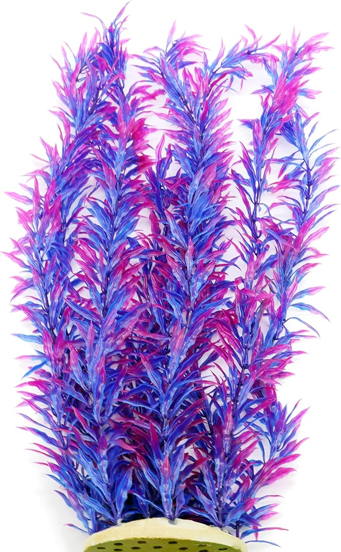 ALEGI Aquarium Fish Tank Decoration,Large Artificial Plants for Fish Tank 21 inches Tall,Safe for All Fish, Purple