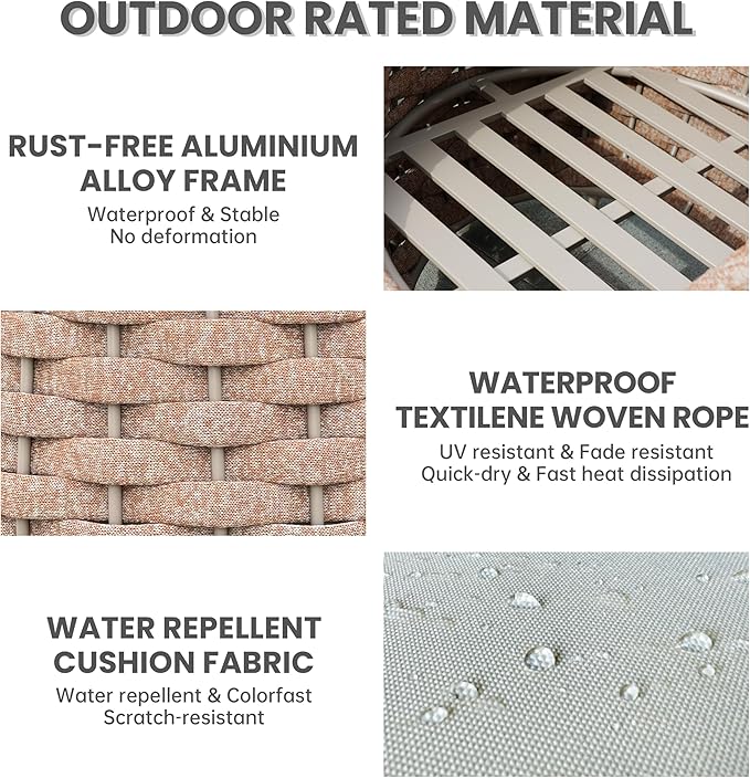 6 PCS Outdoor Accent Chair: Aluminum Woven Rope Patio Chair Modern - Cushioned Single Chair Assembled - All Weather Deck Furniture for 400lbs Porch Lanai Yard Balcony Garden Hotel, Terracotta