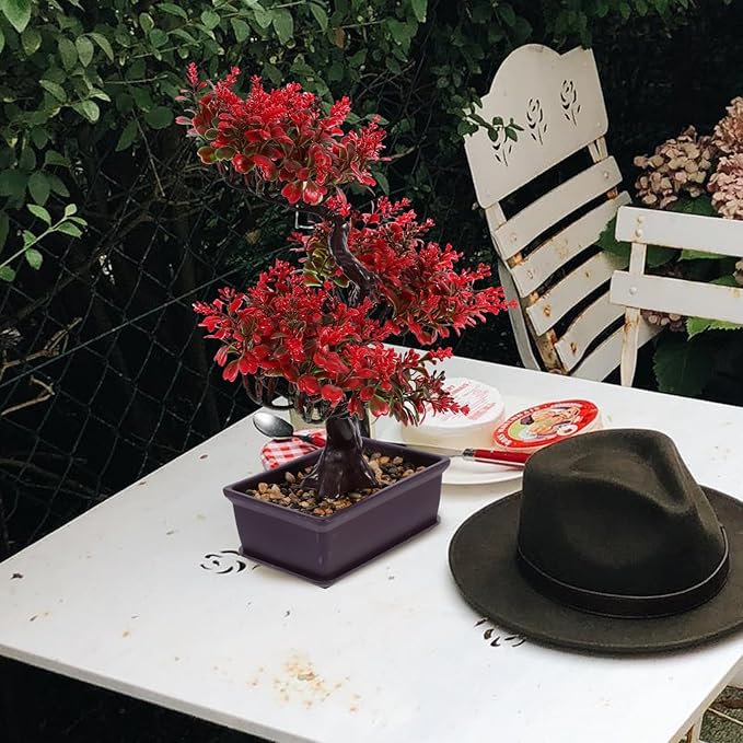 Cabilock Artificial Bonsai Tree, Fake Potted Bonsai Plants Decoration, Desktop Realistic Welcoming Pine Ornament for Home Office Entryway Chests Decor, Red
