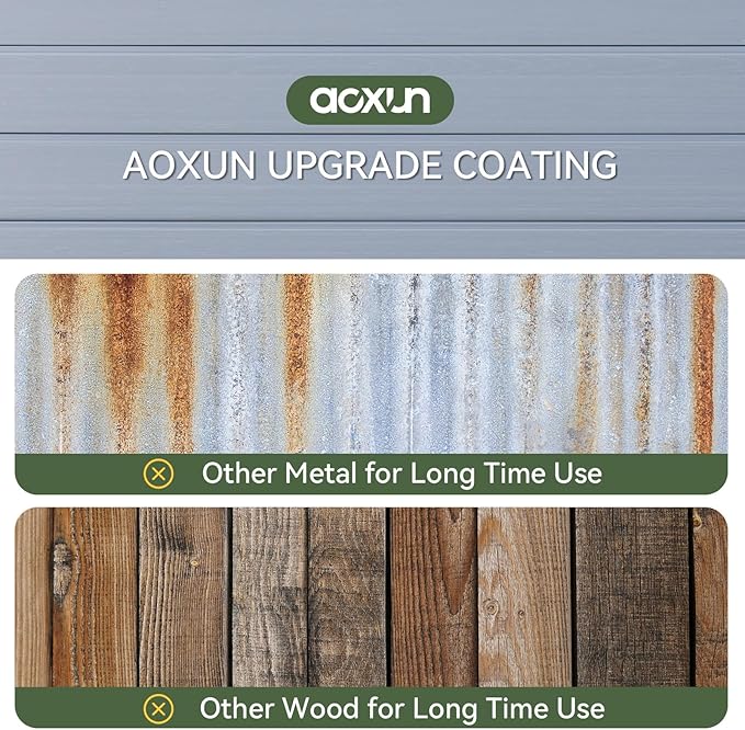 Aoxun 6X8 FT Resin Outdoor Storage Shed with Floor, Plastic Garden Shed with Lockable Door and Window, Tools House to Store Patio Furniture, Bike Accessories, Garbage Can and Lawn Mower - Grey