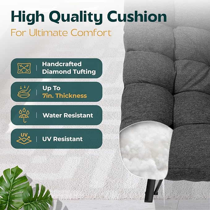 Bme Patio Rocking Chair Outdoor & Indoor, Metal Patio Lounge Rocking Chair with Thick Cushion, Comfy Modern Rocker Chair for Living Room, Porch, Backyard, Grey Cushion - Black Matte Rocker