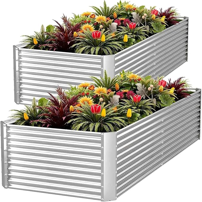 FRIZIONE 2pcs Tall 6x3ft Galvanized Raised Garden Bed Outdoor,Above Ground Garden Bed for Vegetable,Metal Raised Beds for Flower,Steel Raised Beds for Gardening