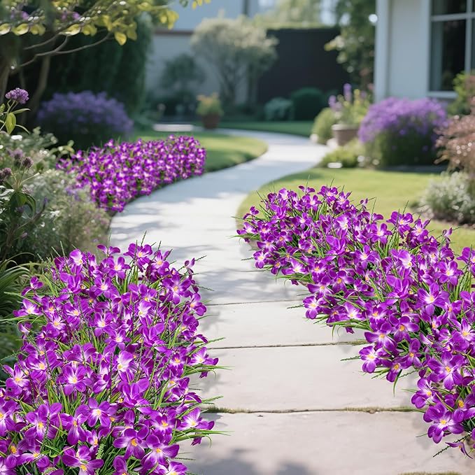 Ouddy Decor 12 Bundles Artificial Flowers for Outdoors Decoration, Fake Freesia Silk Flowers UV Resistant Artificial Plants for Summer Indoor Outside Garden Wedding Farmhouse Porch Home Decor, Fuchsia