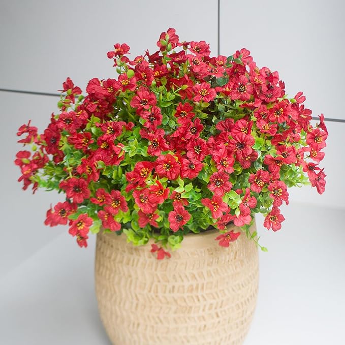 Red Artificial Outdoor Flowers 12 Bundles Silk Fake Daisy Plants Outside Realistic Garden Decor for Patio, Yard, and Landscaping (Red Daisy)