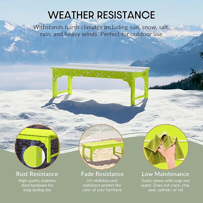 WestinTrends Malibu Outdoor Bench, All Weather Resistant Poly Lumber Backless Patio Garden Bench, Adirondack Curved Bench Seat for Comfort, Lime