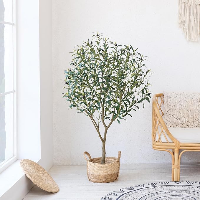 Olive Tree Artificial – 5ft Faux Olive Tree with UV Resistant Leaves - Tall Fake Plant in Pot, Large Floor Plants for Indoor & Outdoor, Living Room, Office, Modern Home Decor, VN126