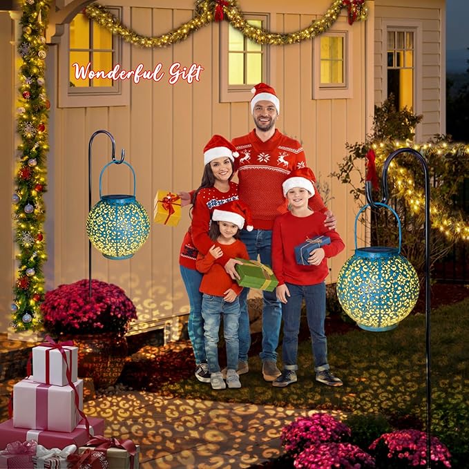 Homeimpro Solar Big Lanterns Outdoor Waterproof Garden Gifts Mom, Metal Table Lights for Patio, Yard Art, Mothers Day Bithday Gifts for Women Men(1Pack, Teal Blue)