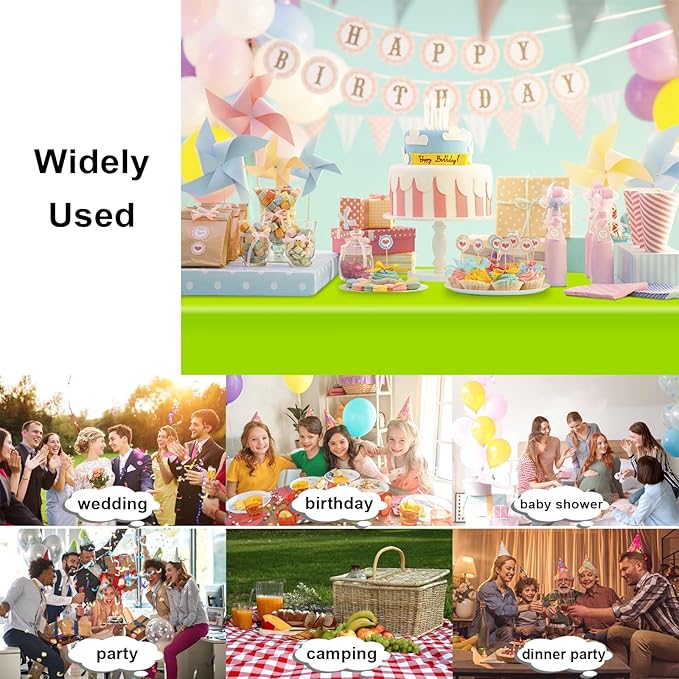 6 Pack Lime Green Tablecloth, Rectangular Plastic Table Cloths for Parties Disposable, 54x108 in Waterproof Tablecloth for Birthday Party Baby Shower Picnic Valentines