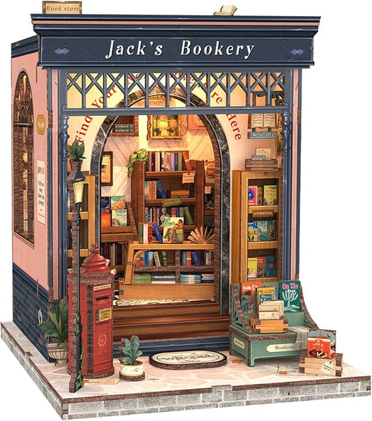 CUTEBEE Book Nook Kit - DIY Miniature House Dollhouse Kit for Adults and Teens, Booknook Tiny House Bookstore Library Bookshelf Decor 3D Wooden Puzzle, Gifts for Family, Friends (Jack’s Bookery)