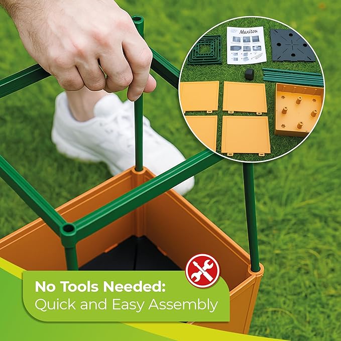 Bio Green 2 Pack Garden Tomato Planter MAXITOM, with Plant Support Trellis 59 inch and Self Watering, 4,2 Gal Planter Box for Climbing Vegetables Plants, Terracotta