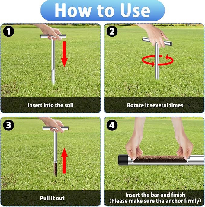 ForoGore 17 Inch Stainless Steel Soil Sampler Probe, T-Style Handle Soil Test Probe, Soil Probe for Soil Sampling, Soil Test Kit for Plant Care, Farm, Lawn Garden