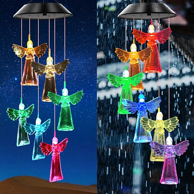 Solar Wind Chimes Outdoor Color Changing Lights, Gift for Women Mom Grandma Sister Best Gifts, Wind Chimes Unique Outdoor Garden Yard Decor (Angel)